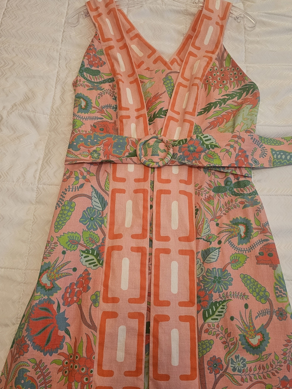 CK Bradley Gwendolyn maxi dress features a bright floral coral print Sz L - Picture 8 of 10